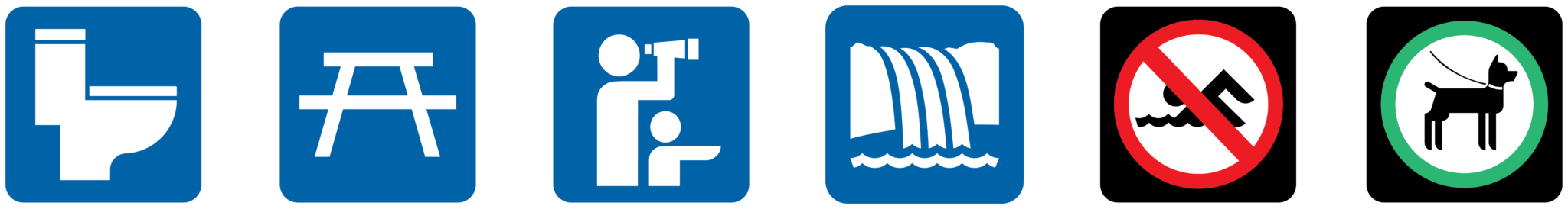 Toilette sèche, aire de piquenique, belvédère, chute. Baignade interdite. Chiens en laisse admis.