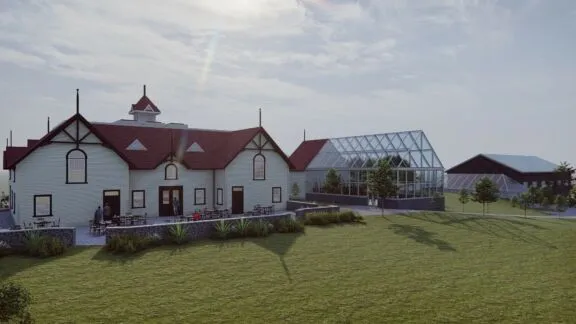 Vue plongeante de la future terrasse à la ferme Moore