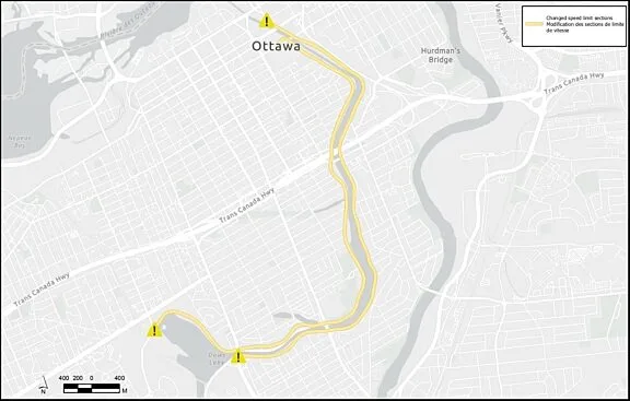 Map showing the areas affected by the speed limit changes