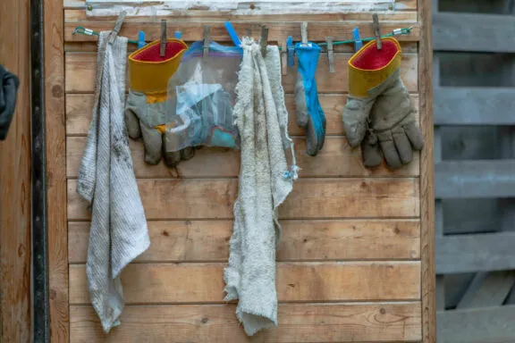 Outils de jardinage séchant dans l'abri de jardin