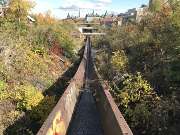 The timber slide ravine, 2018. Amelia Island (right) and Victoria Island (left).