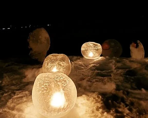 The Britannia Winter Trail Belltown Ice Sorceress' ice creations at night. Credit: @britanniawintertrail