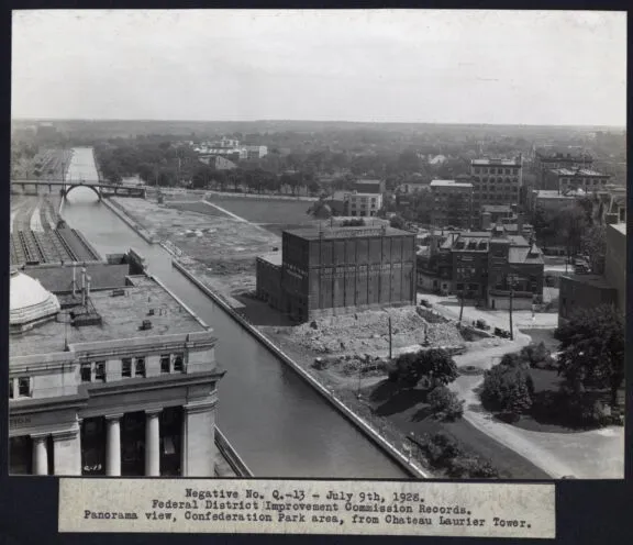 Panorama view, Confederation park area, from Chateau Laurier Tower. July 9, 1928. Credit: Library and Archives Canada / National Capital Commission fonds / e999908733