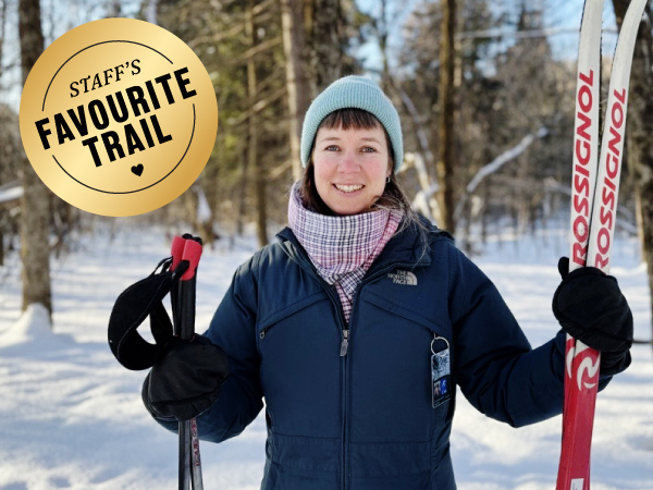 Person holding cross-country skis