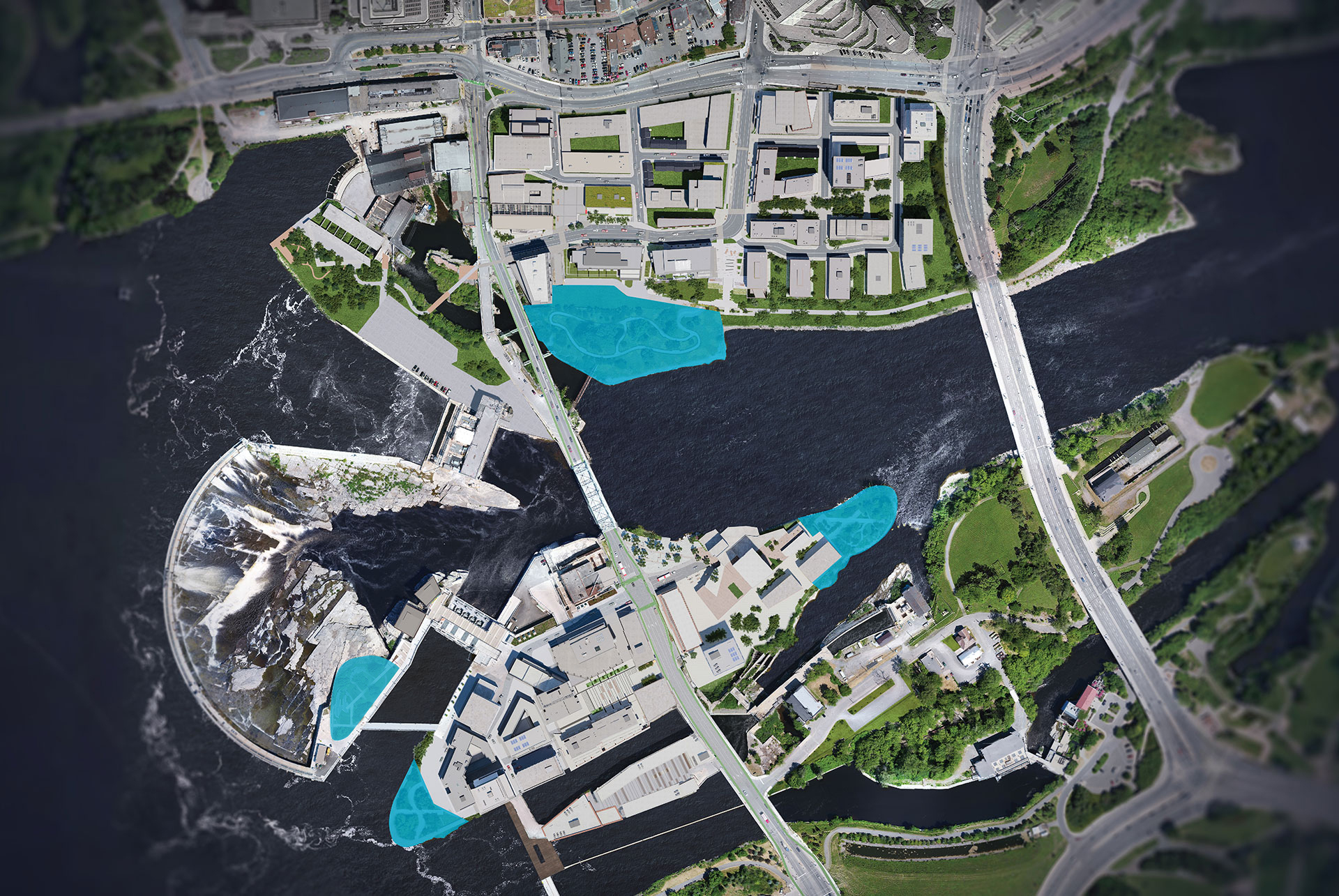 Carte des parcs entourant le pont des Chaudières