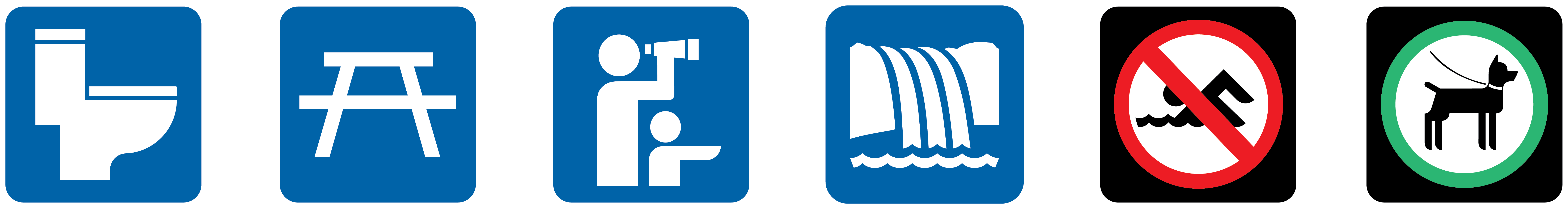 Outhouse, picnic area, lookout, waterfall. No swimming. Leashed dogs allowed.