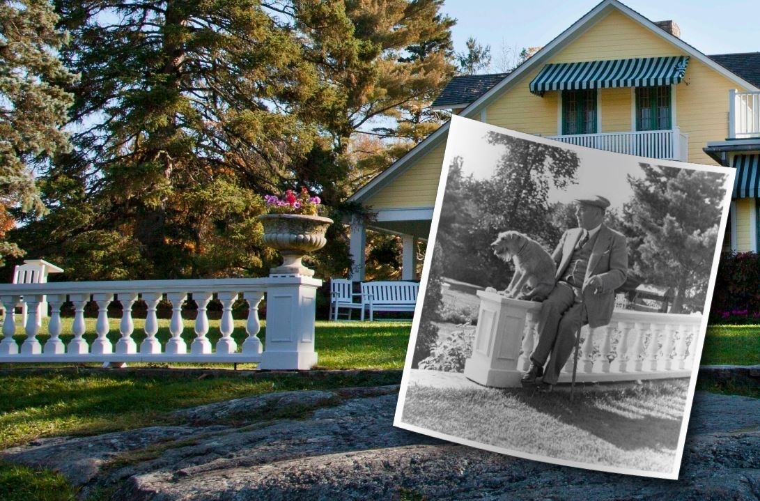 Collage of old and new pictures of the Mackenzie King Estate and mister Mackenzie King