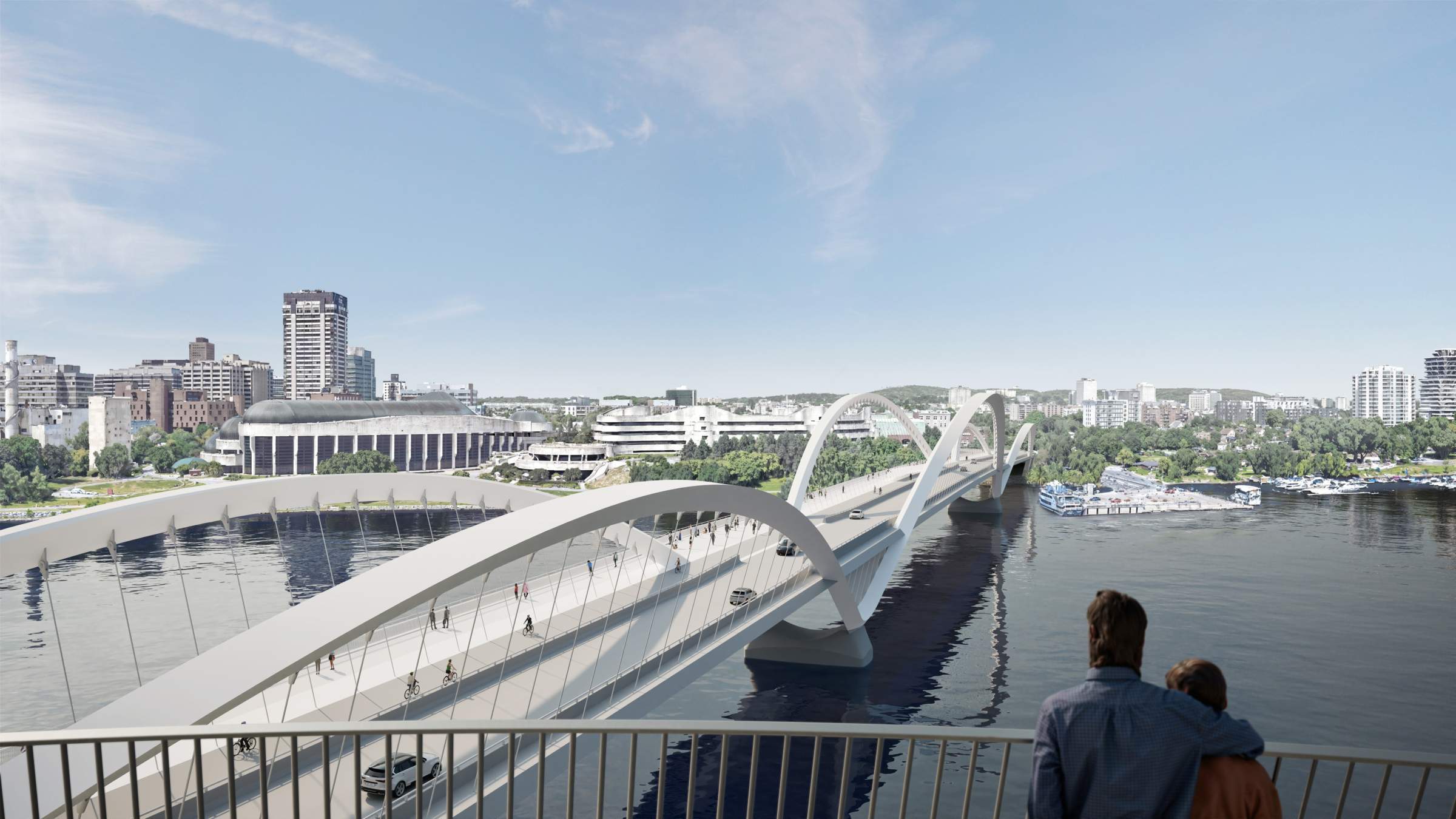 Simulation graphique légèrement en surplomb du concept préféré, à partir de la rive ottavienne.