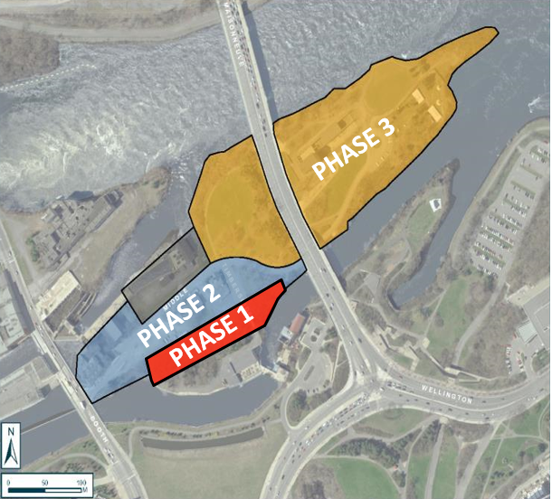 Carte montrant les différentes phases du projet d’assainissement sur l’île Victoria.